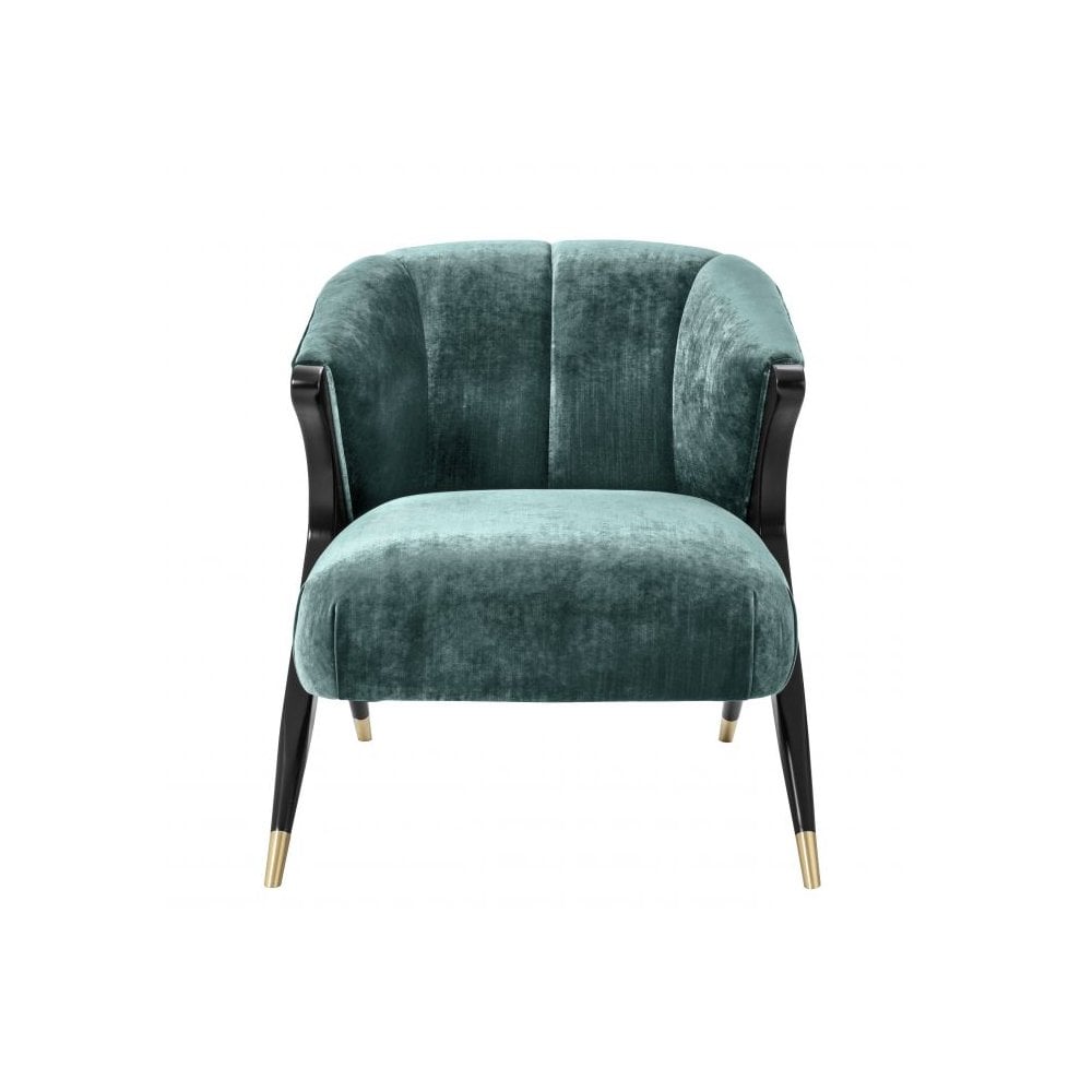 Pavone Mid-Century Accent Chair in Aegean Green with Black & Brass Details