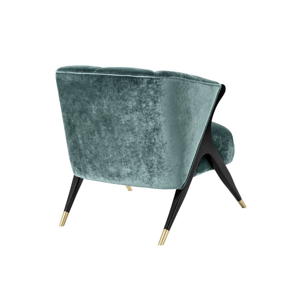 Pavone Mid-Century Accent Chair in Aegean Green with Black & Brass Details