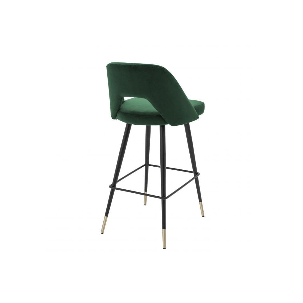 Avorio Bar Stool in Roche Green Velvet with Black and Brass Accents