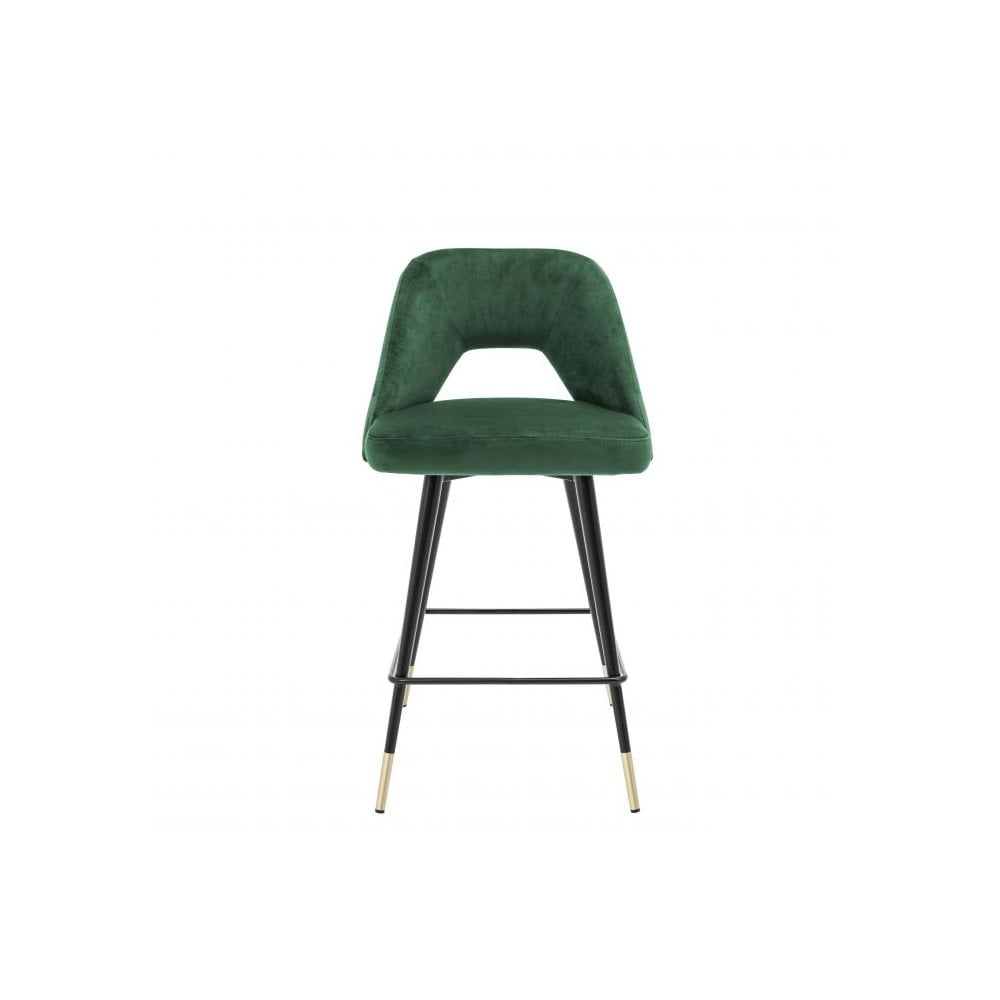 Roche Green Velvet Counter Stool with Brass-Tipped Black Legs