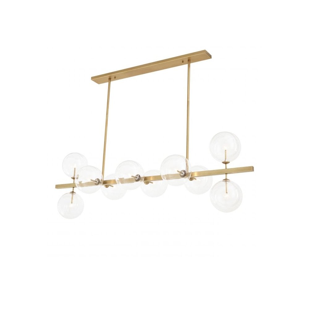 Largo Linear Chandelier with Antique Brass Finish and Clear Glass Globes