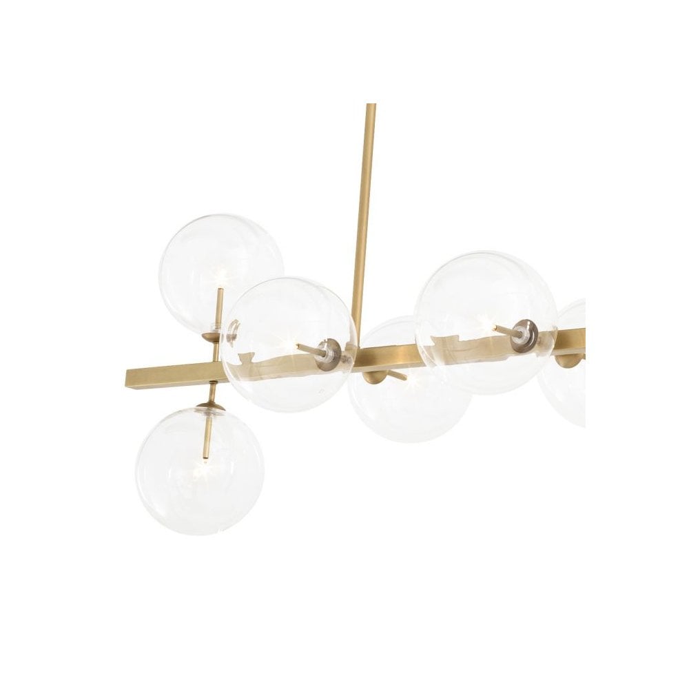 Largo Linear Chandelier with Antique Brass Finish and Clear Glass Globes