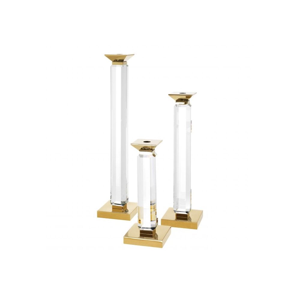 Elegant Livia Crystal and Gold Candle Holders Trio Set