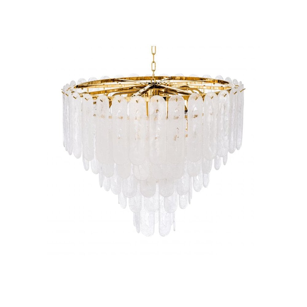 Riveria Art Deco Gold Chandelier with Frosted Glass