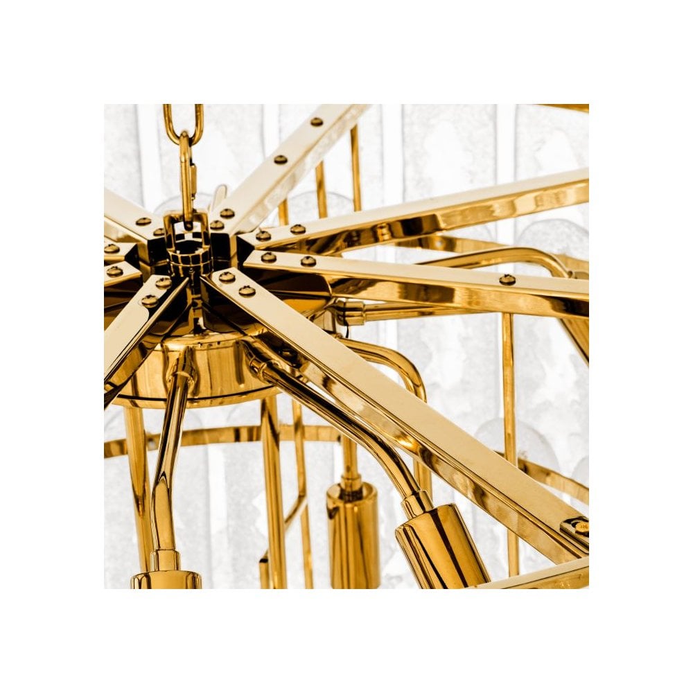 Riveria Art Deco Gold Chandelier with Frosted Glass