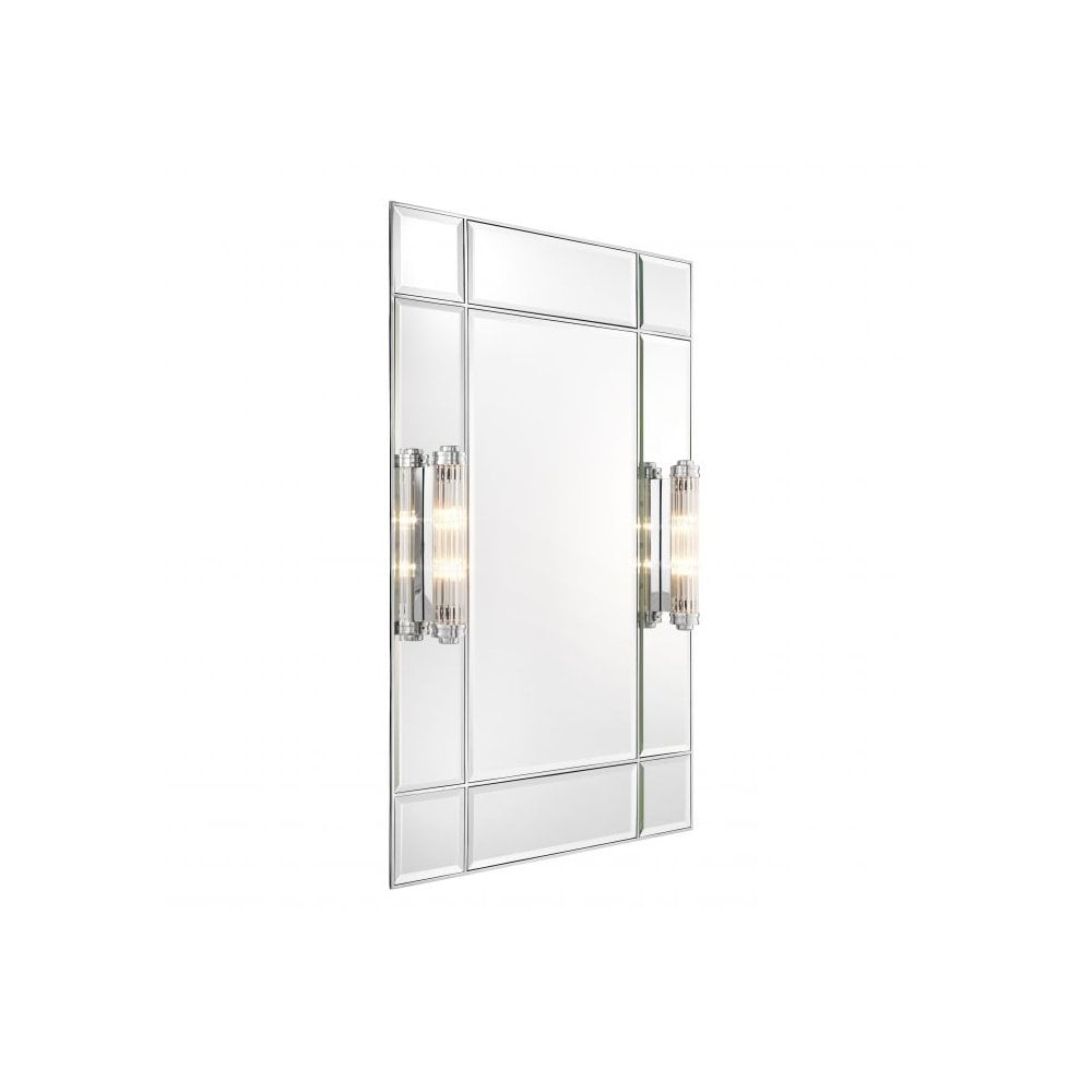 Glamorous Art Deco Beaumont Mirror with Integrated Lighting, Nickel Finish