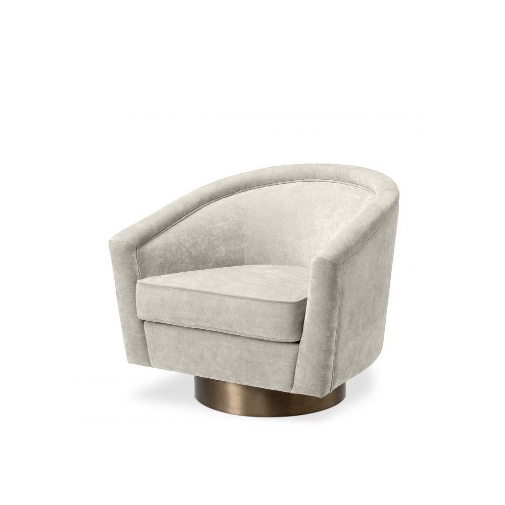 Elegant Catene Swivel Chair in Clarck Sand with Matte Gold Base