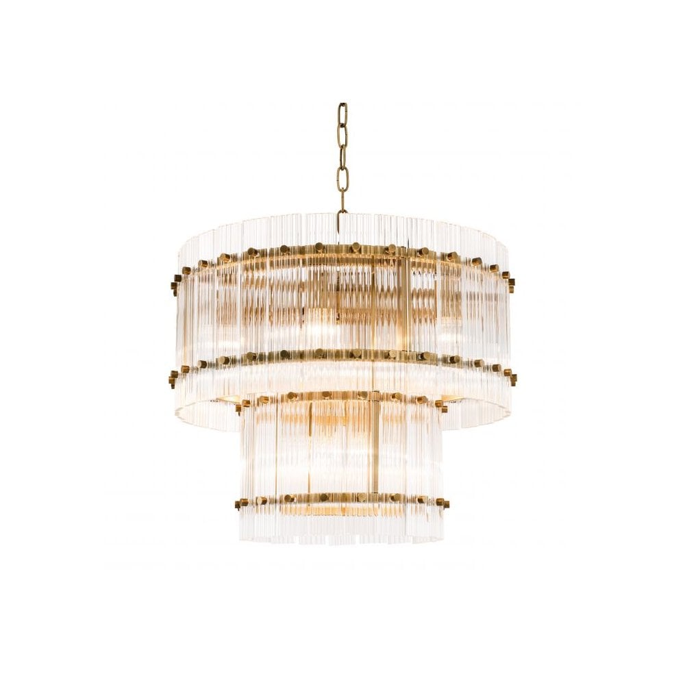 Ruby S Chandelier, Antique Brass with Ribbed Clear Glass Design