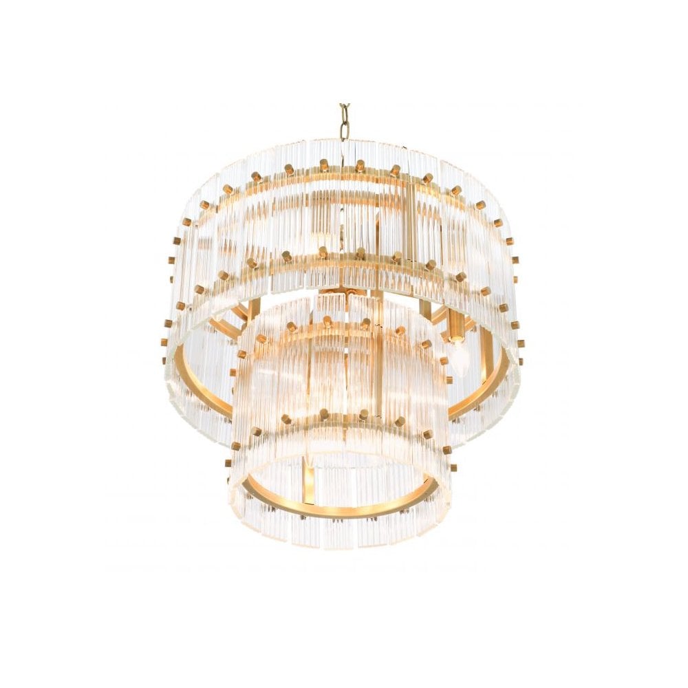 Ruby S Chandelier, Antique Brass with Ribbed Clear Glass Design