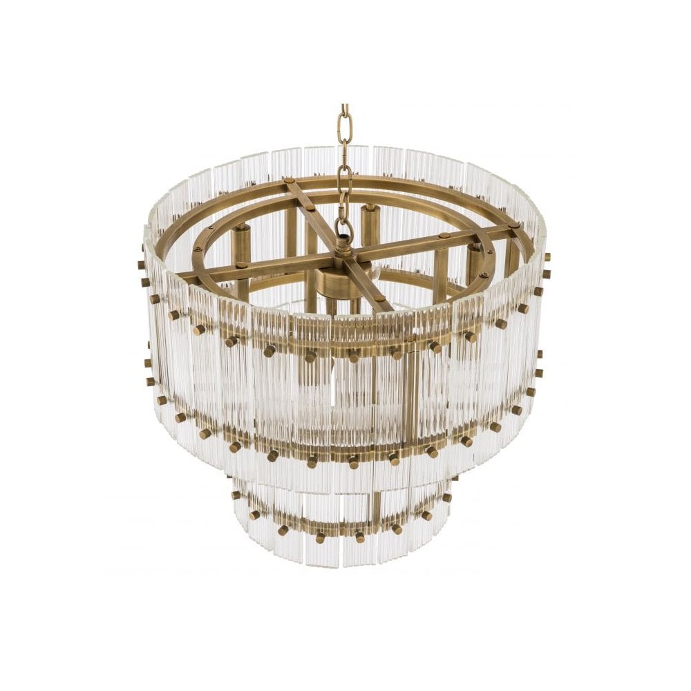 Ruby S Chandelier, Antique Brass with Ribbed Clear Glass Design
