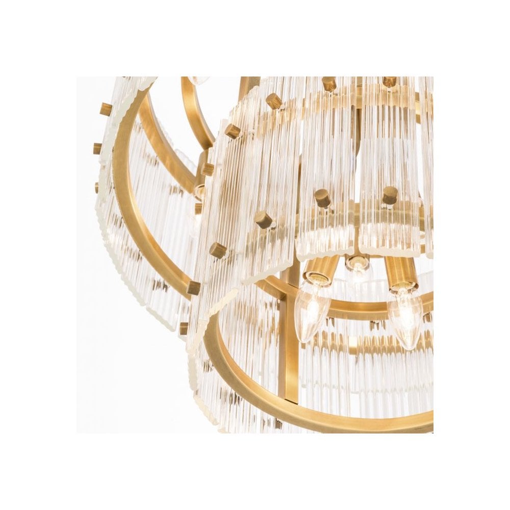 Ruby S Chandelier, Antique Brass with Ribbed Clear Glass Design