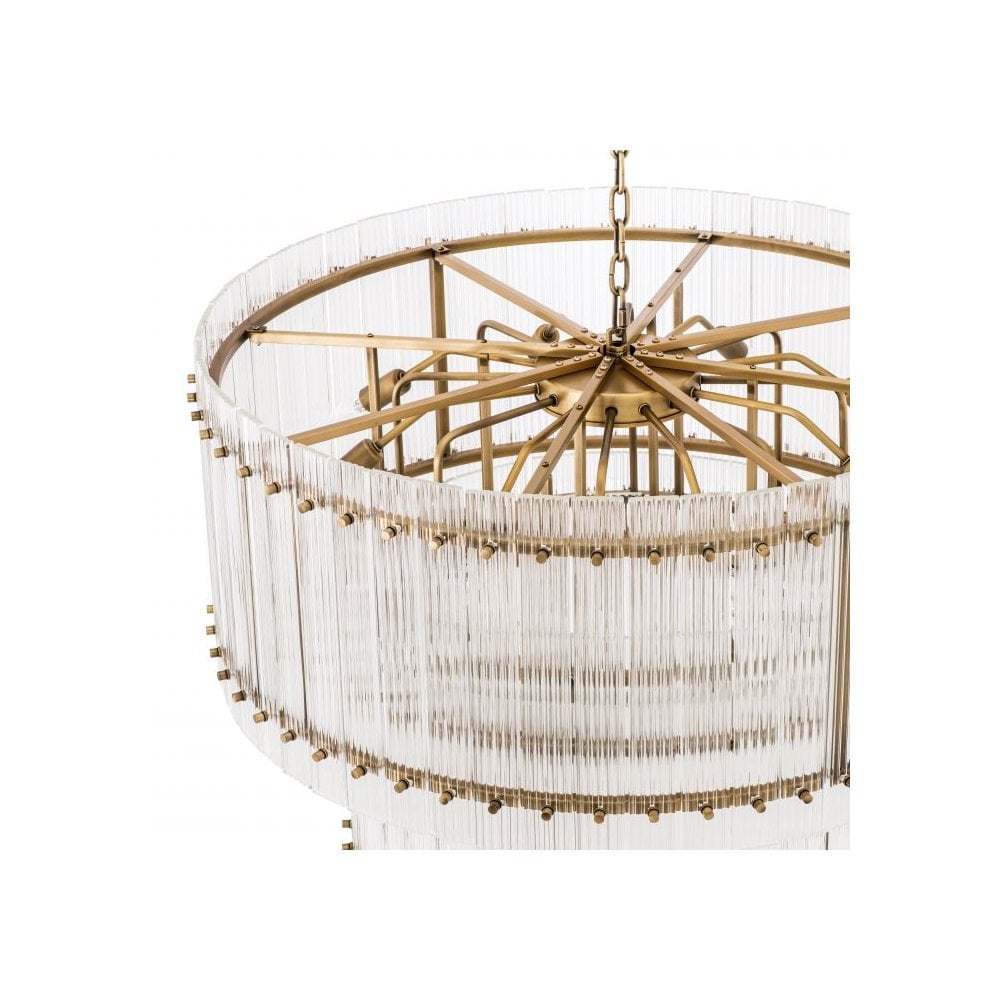 Radiant Ruby L Chandelier, Antique Brass with Ribbed Clear Glass