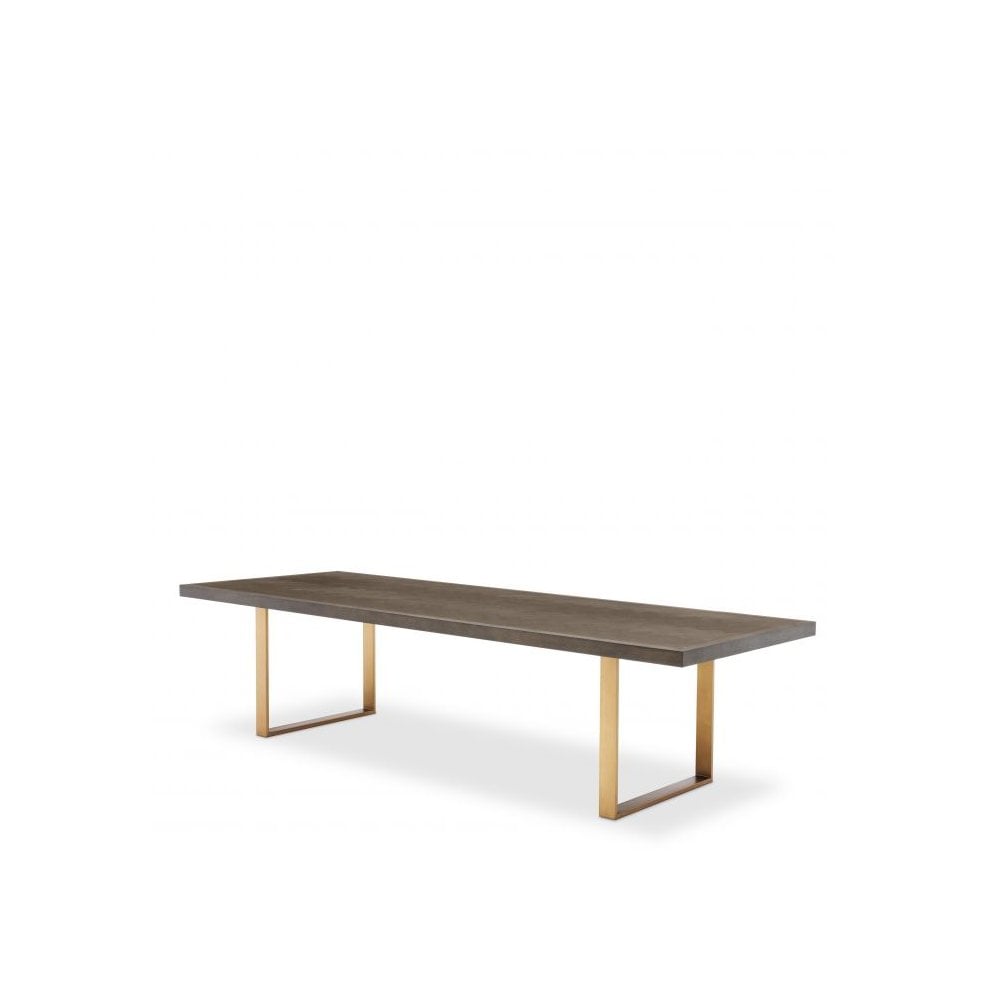 Melchior Retro Dining Table 300 cm in Brown Oak and Brushed Brass Finish