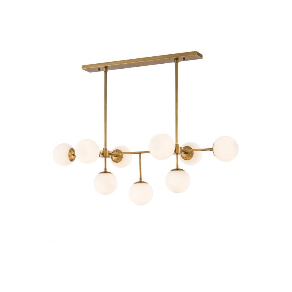 Antique Brass & White Glass Globe Chandelier - Lux Collection