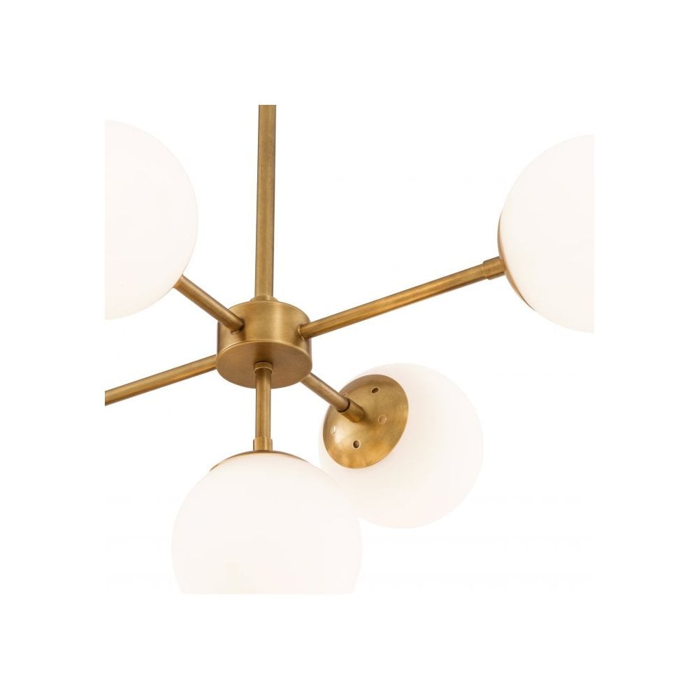 Antique Brass & White Glass Globe Chandelier - Lux Collection