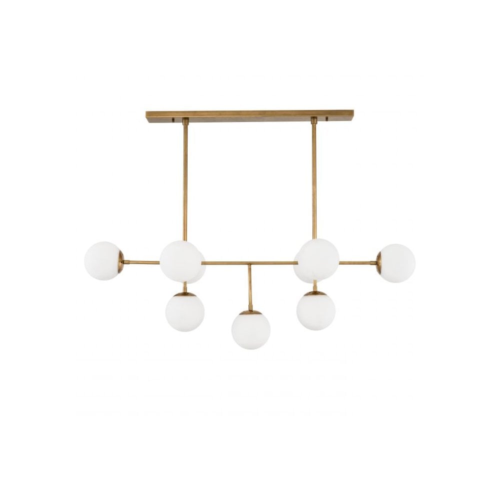 Antique Brass & White Glass Globe Chandelier - Lux Collection