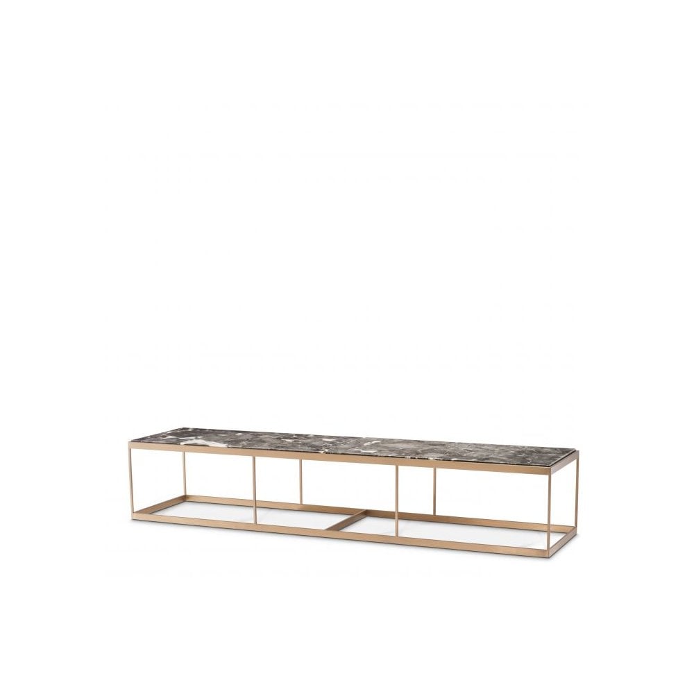 La Quinta Coffee Table: Brushed Brass Elegance with Grey Marble Top