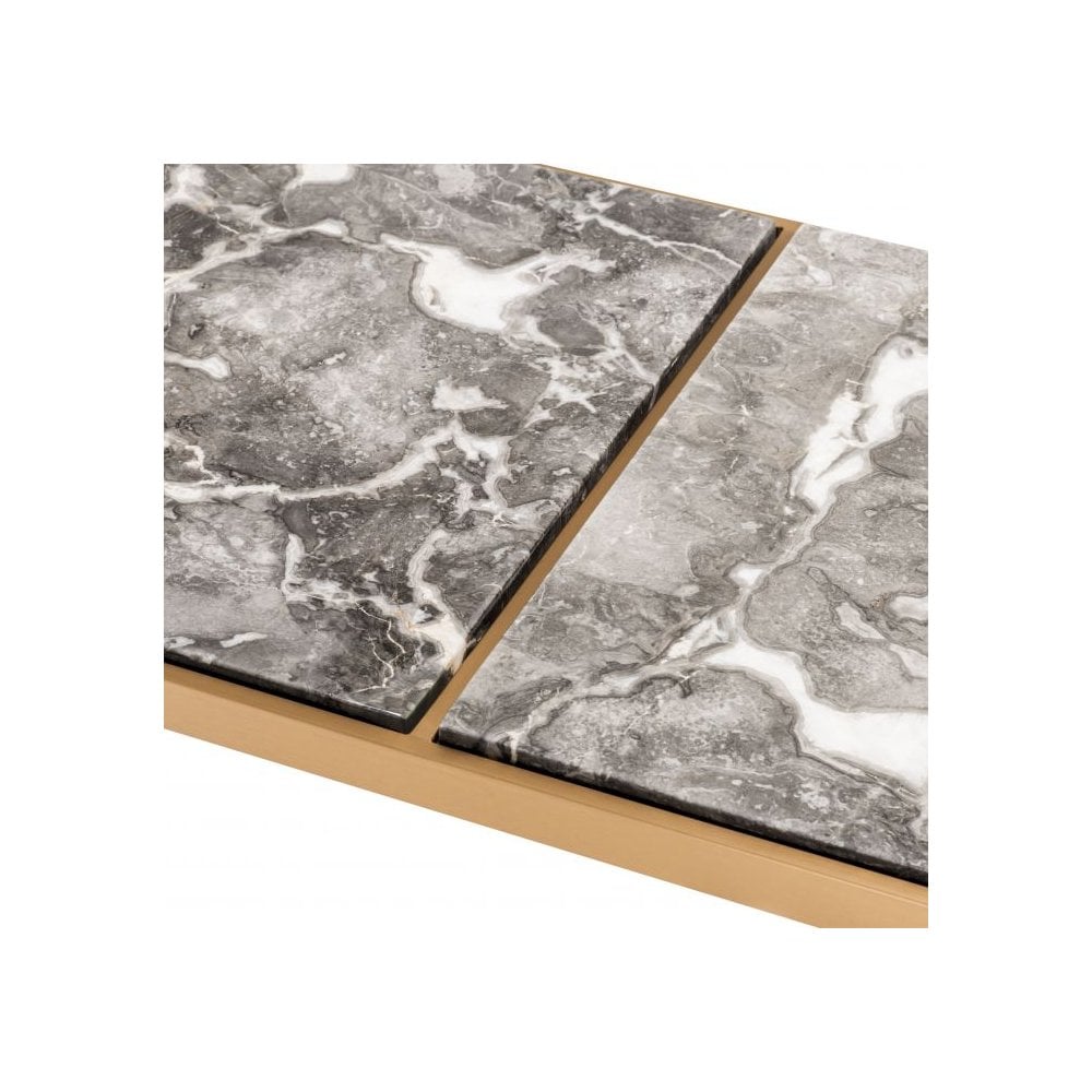 La Quinta Coffee Table: Brushed Brass Elegance with Grey Marble Top