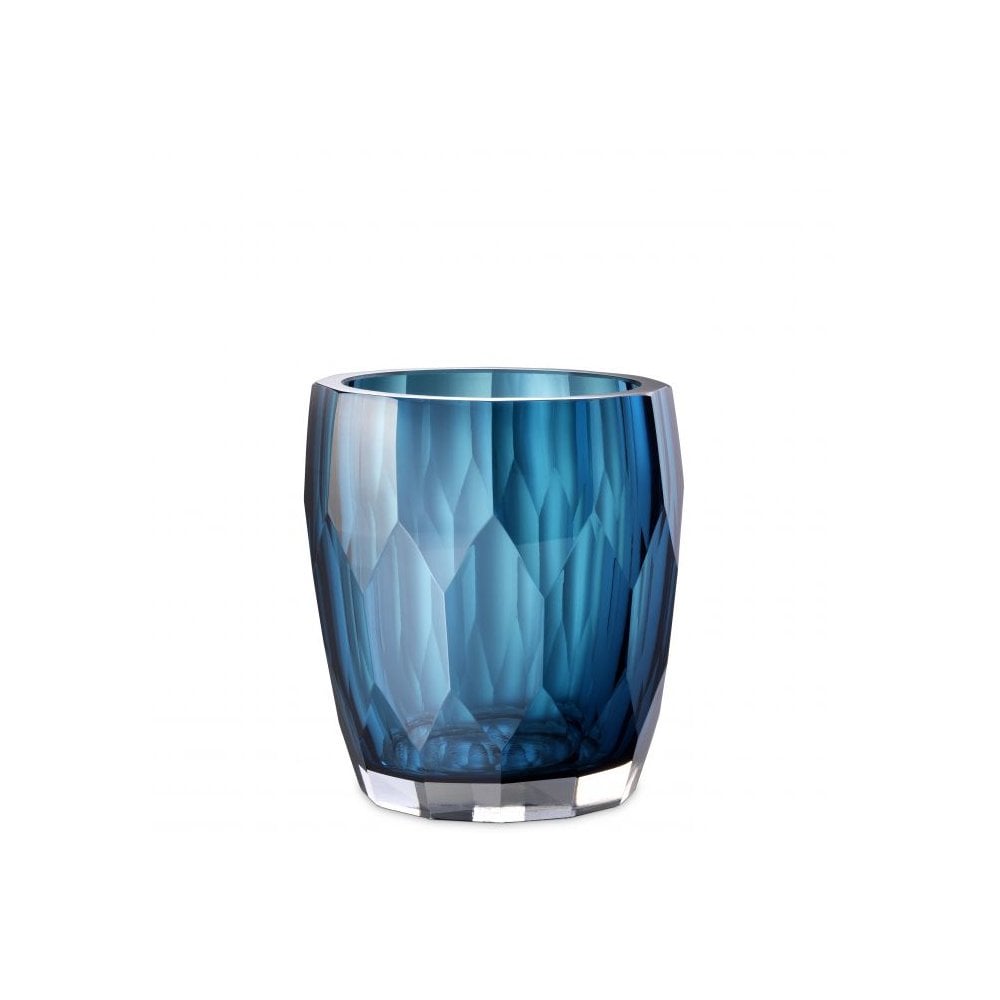 Marquis Blue Hand-Cut Glass Vase with Organic Facets