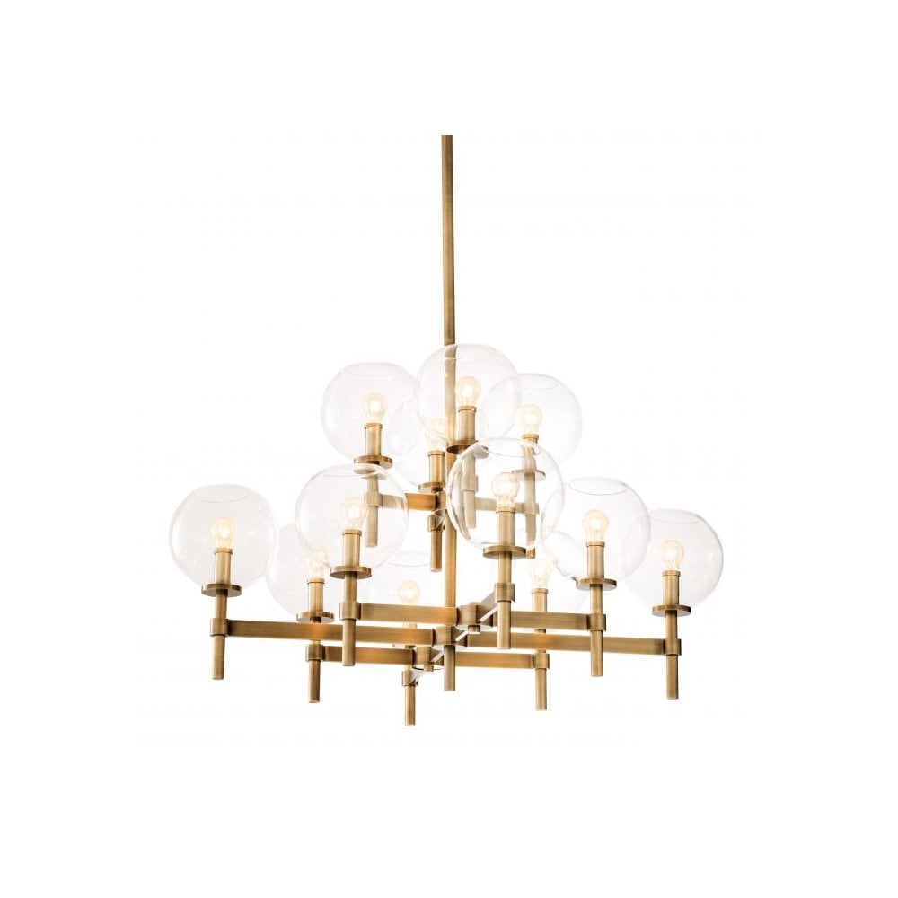 Antique Brass Jade Chandelier L with Clear Glass Globes