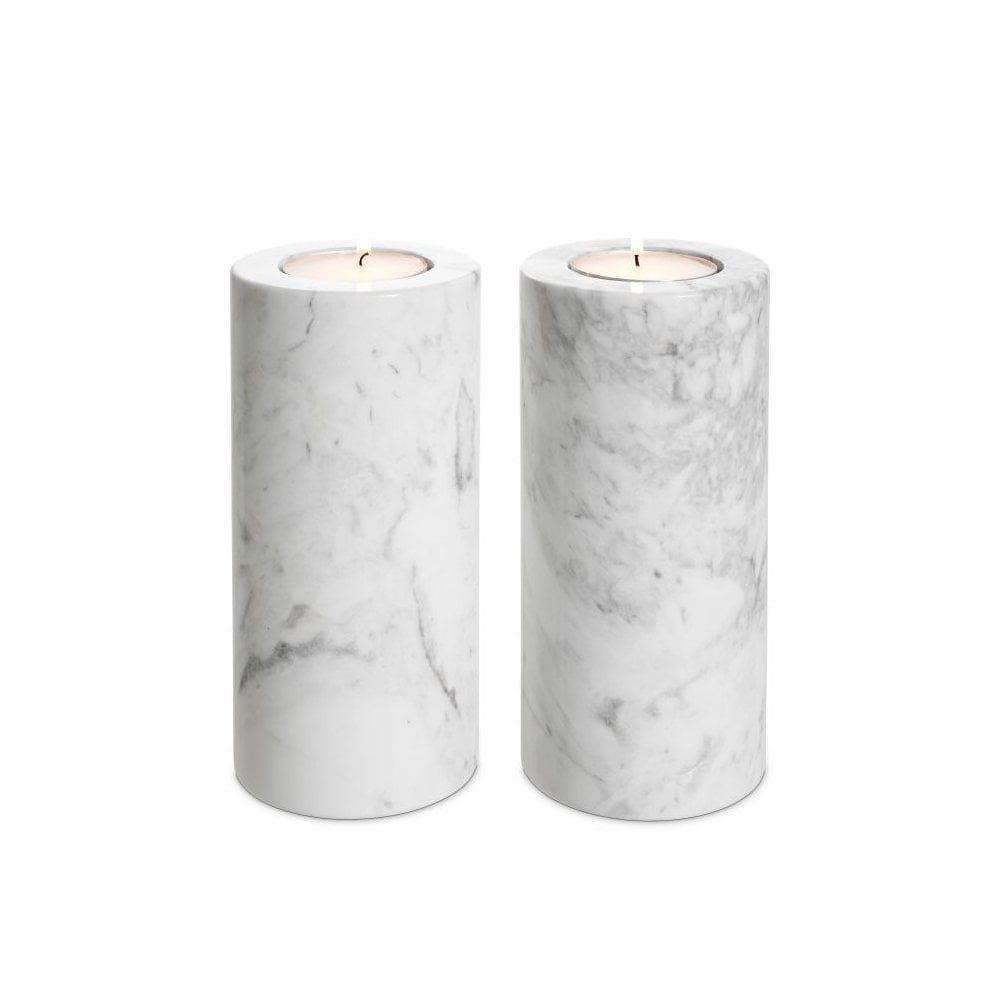 Elegant White Marble Tealight Holder Duo, Tobor L Set