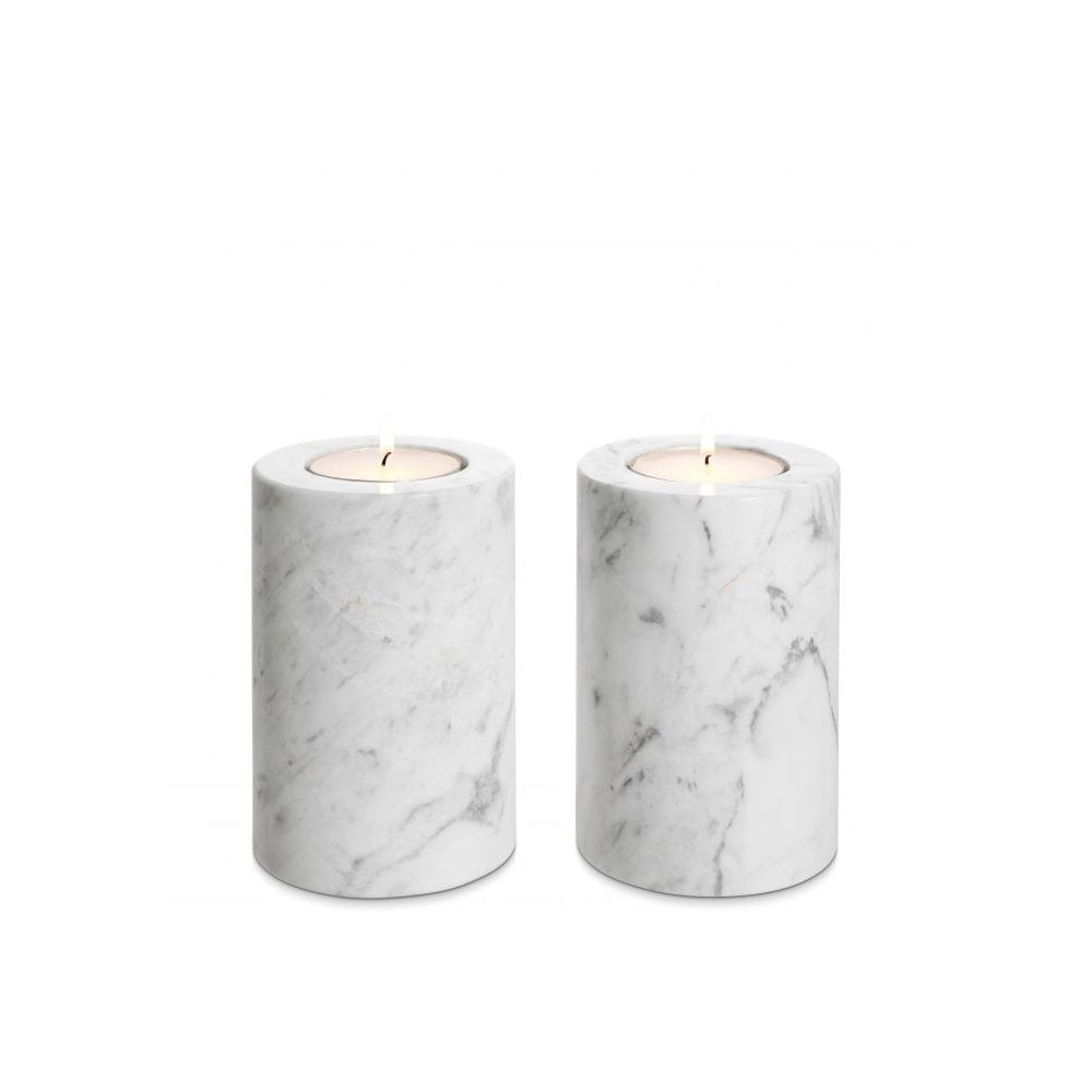 Duo of Tobor S Tealight Holders in White Marble