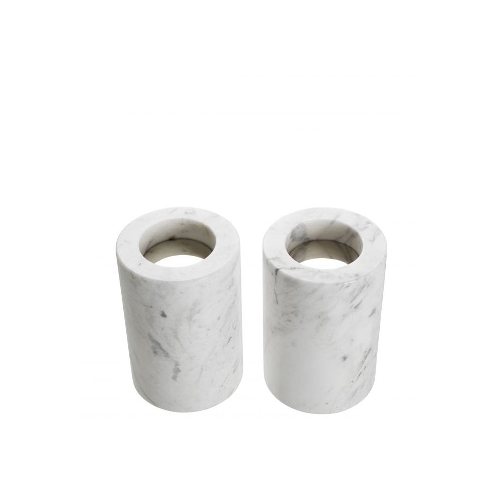 Duo of Tobor S Tealight Holders in White Marble