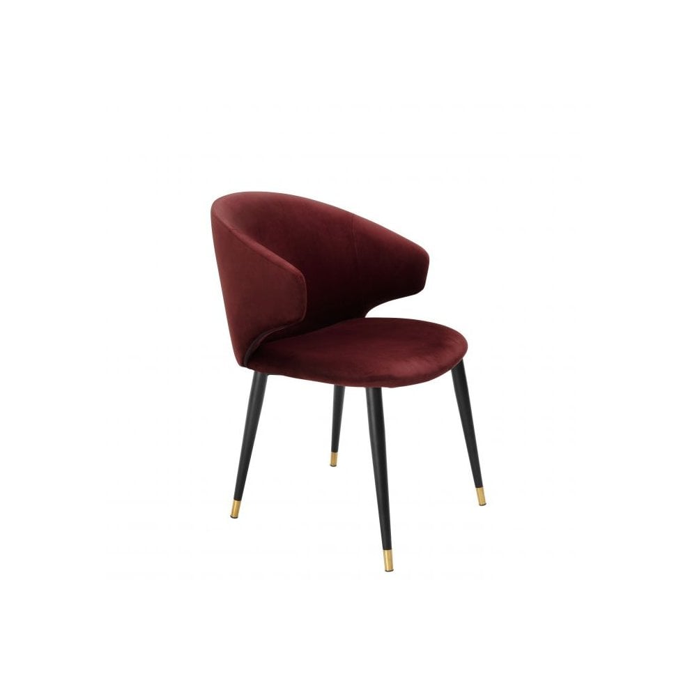 Volante Dining Chair in Roche Bordeaux Velvet with Black & Gold Accents
