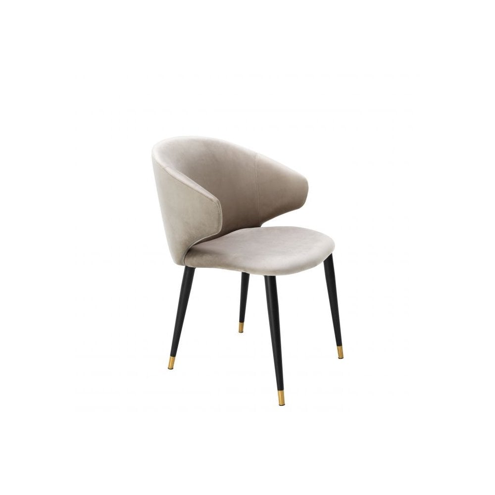 Roche Beige Velvet Dining Chair with Black and Gold Accents