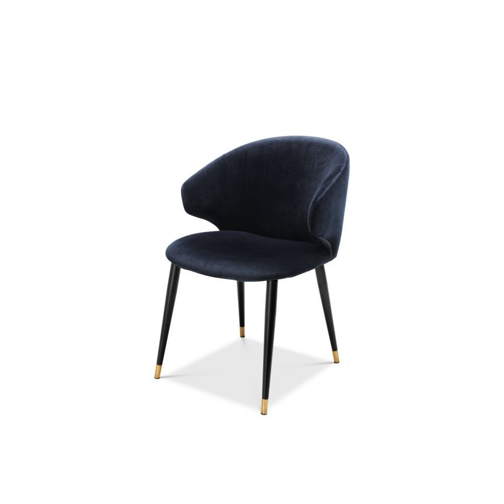 Volante Dining Chair in Midnight Blue Velvet with Black and Gold Accents