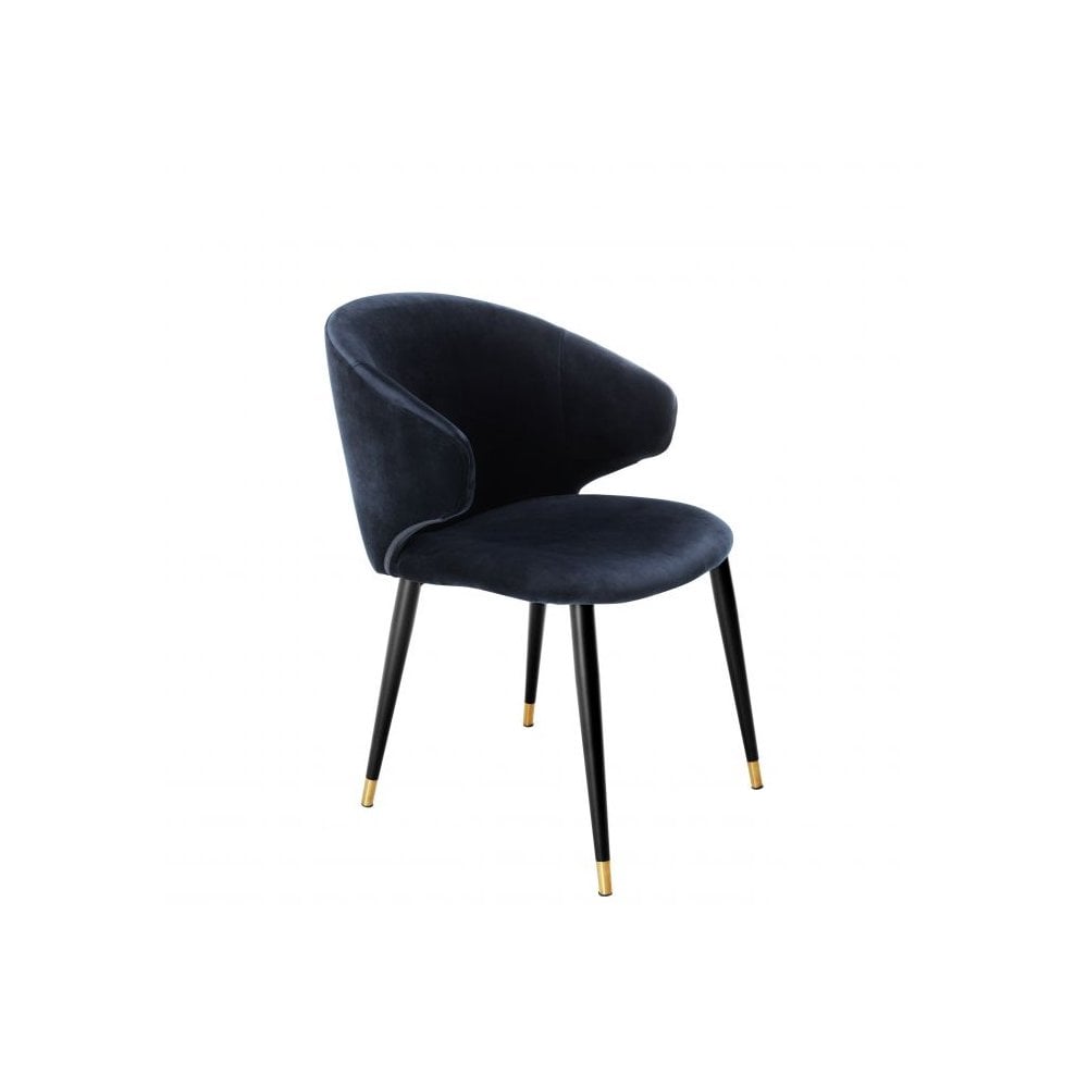 Volante Dining Chair in Midnight Blue Velvet with Black and Gold Accents