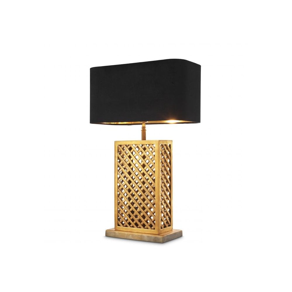 Idyllwild Vintage Brass Table Lamp with Black Velvet Shade
