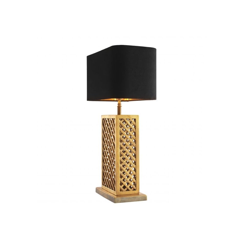 Idyllwild Vintage Brass Table Lamp with Black Velvet Shade