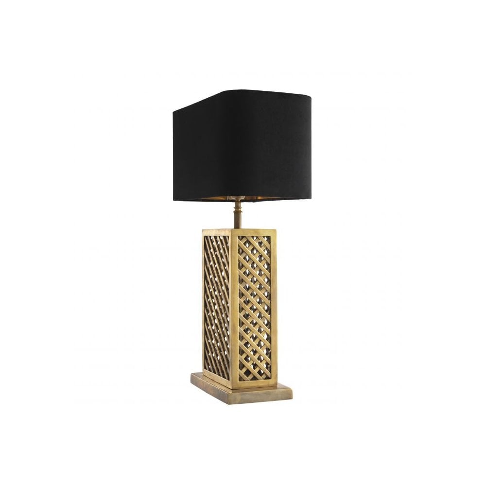Idyllwild Vintage Brass Table Lamp with Black Velvet Shade