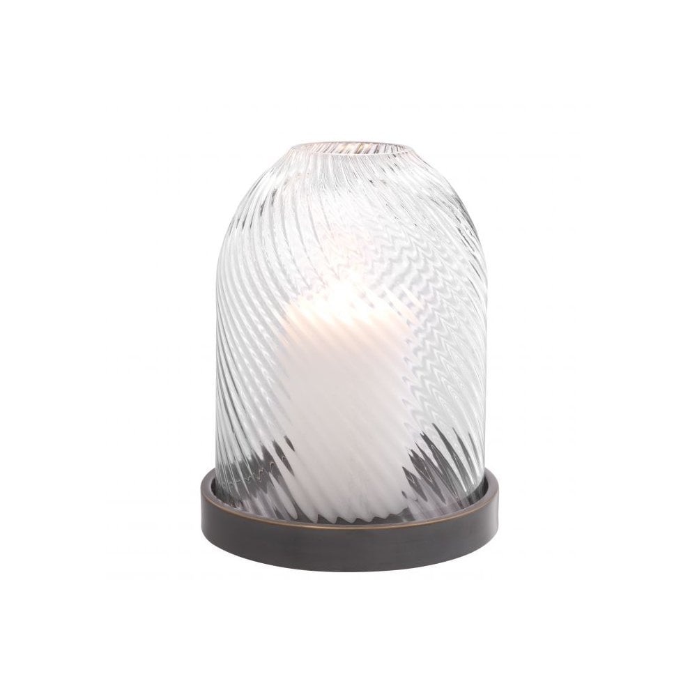 Giselle S Hurricane Lantern, Bronze-Brushed Brass Base, Handcrafted Ribbed Glass Elegance