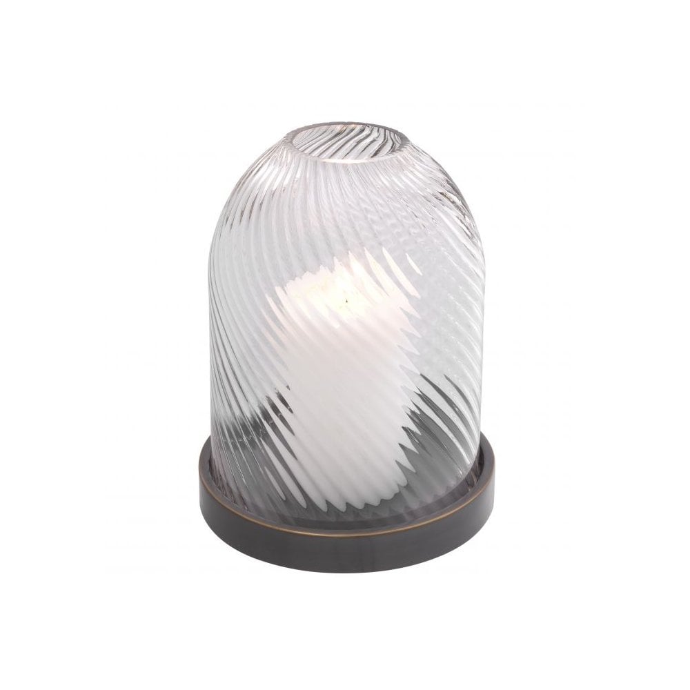 Giselle S Hurricane Lantern, Bronze-Brushed Brass Base, Handcrafted Ribbed Glass Elegance