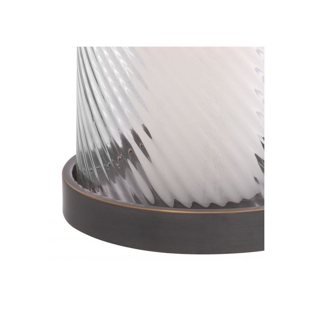 Giselle S Hurricane Lantern, Bronze-Brushed Brass Base, Handcrafted Ribbed Glass Elegance