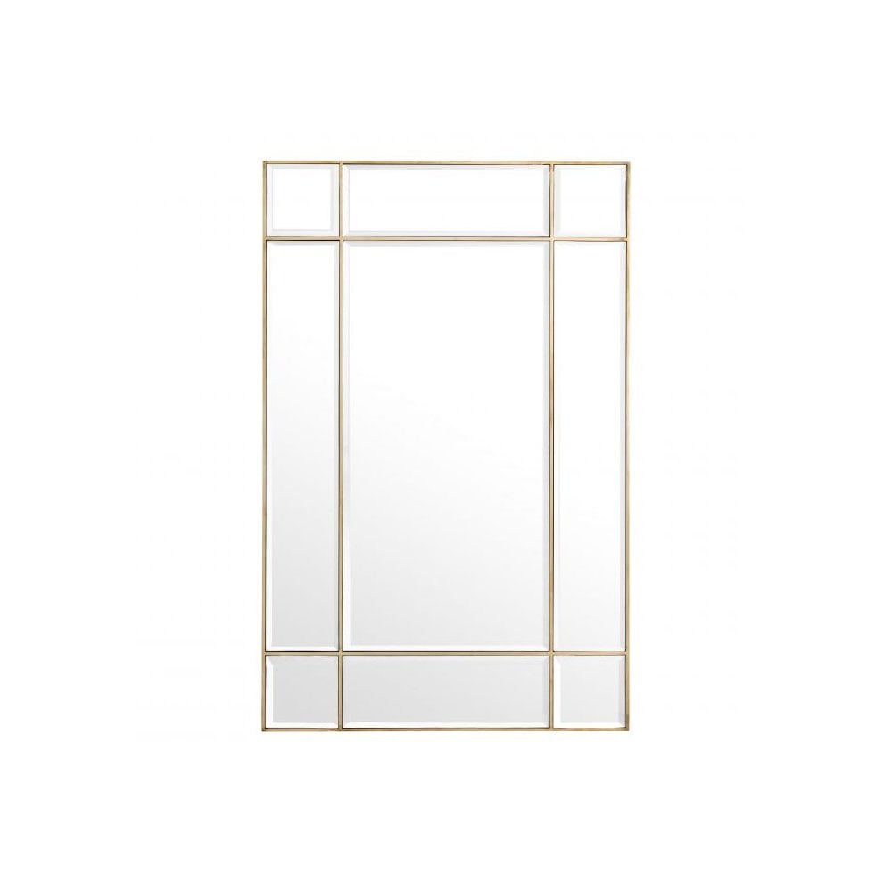 Window-Style Beaumont Mirror with Vintage Brass Frame and Bevelled Glass