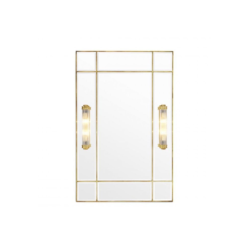 Beaumont Vintage Brass Mirror with Art Deco Lighting and Bevelled Glass