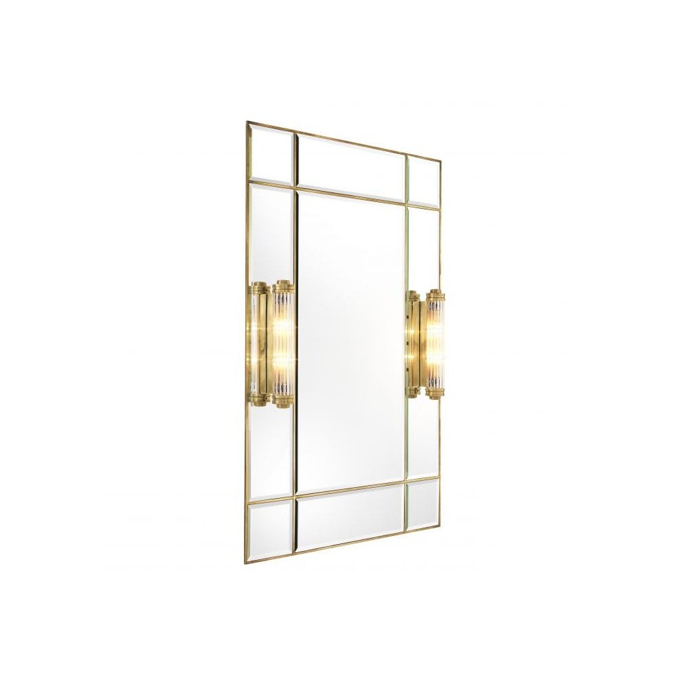 Beaumont Vintage Brass Mirror with Art Deco Lighting and Bevelled Glass