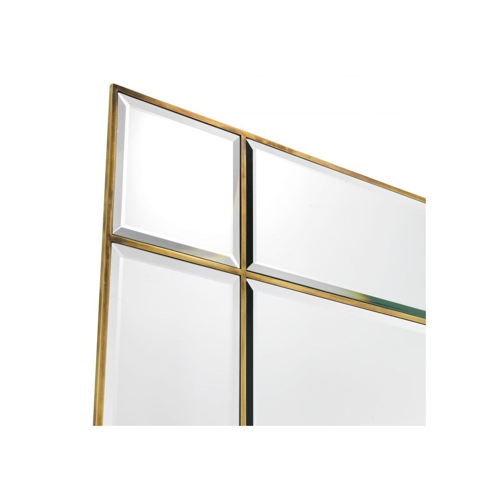 Beaumont Vintage Brass Mirror with Art Deco Lighting and Bevelled Glass