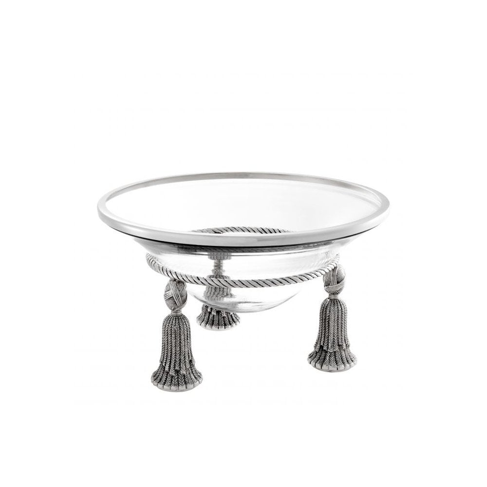 Elegant Glass Bowl with Antique Silver Tassel Detail