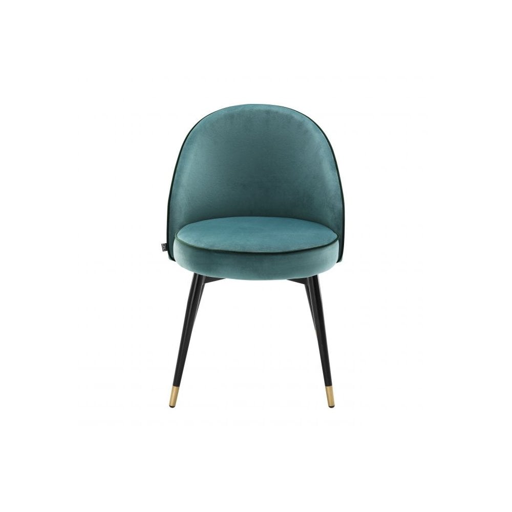 Set of 2 Cooper Dining Chairs in Turquoise Velvet with Black and Brass Accents