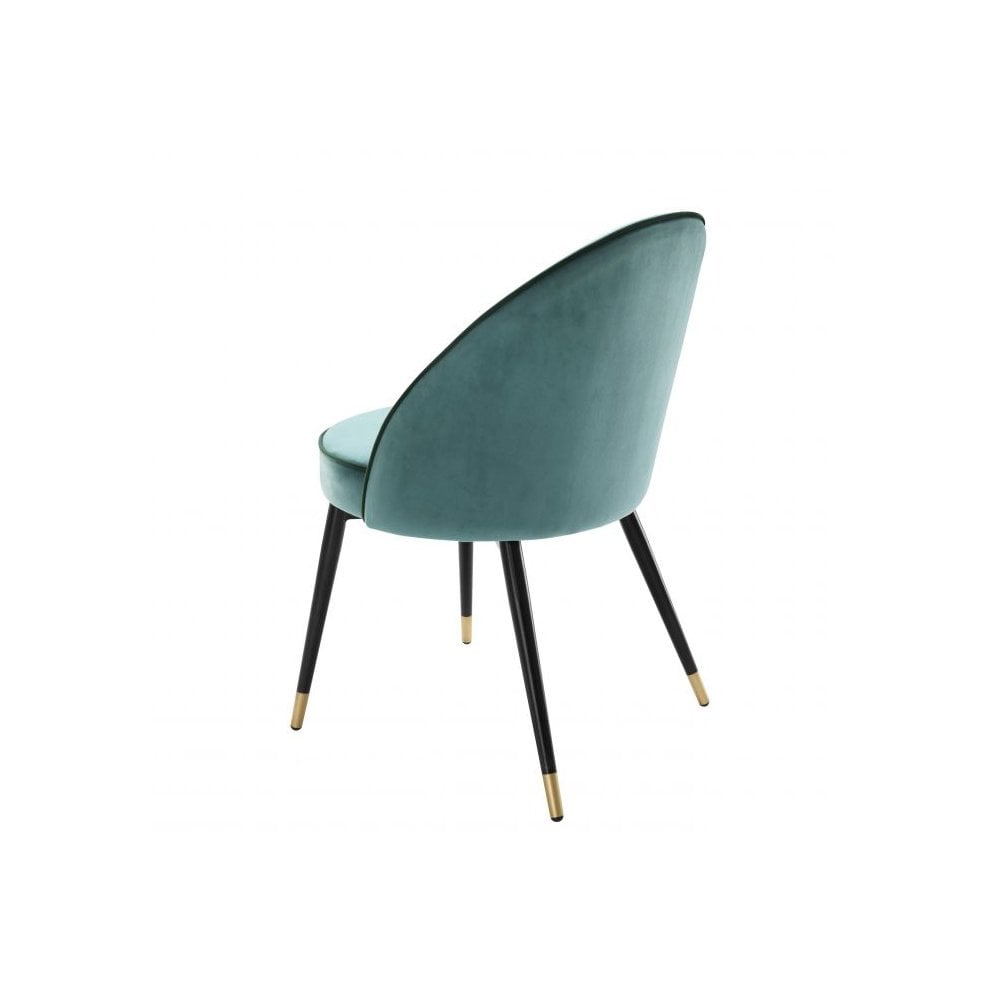 Set of 2 Cooper Dining Chairs in Turquoise Velvet with Black and Brass Accents