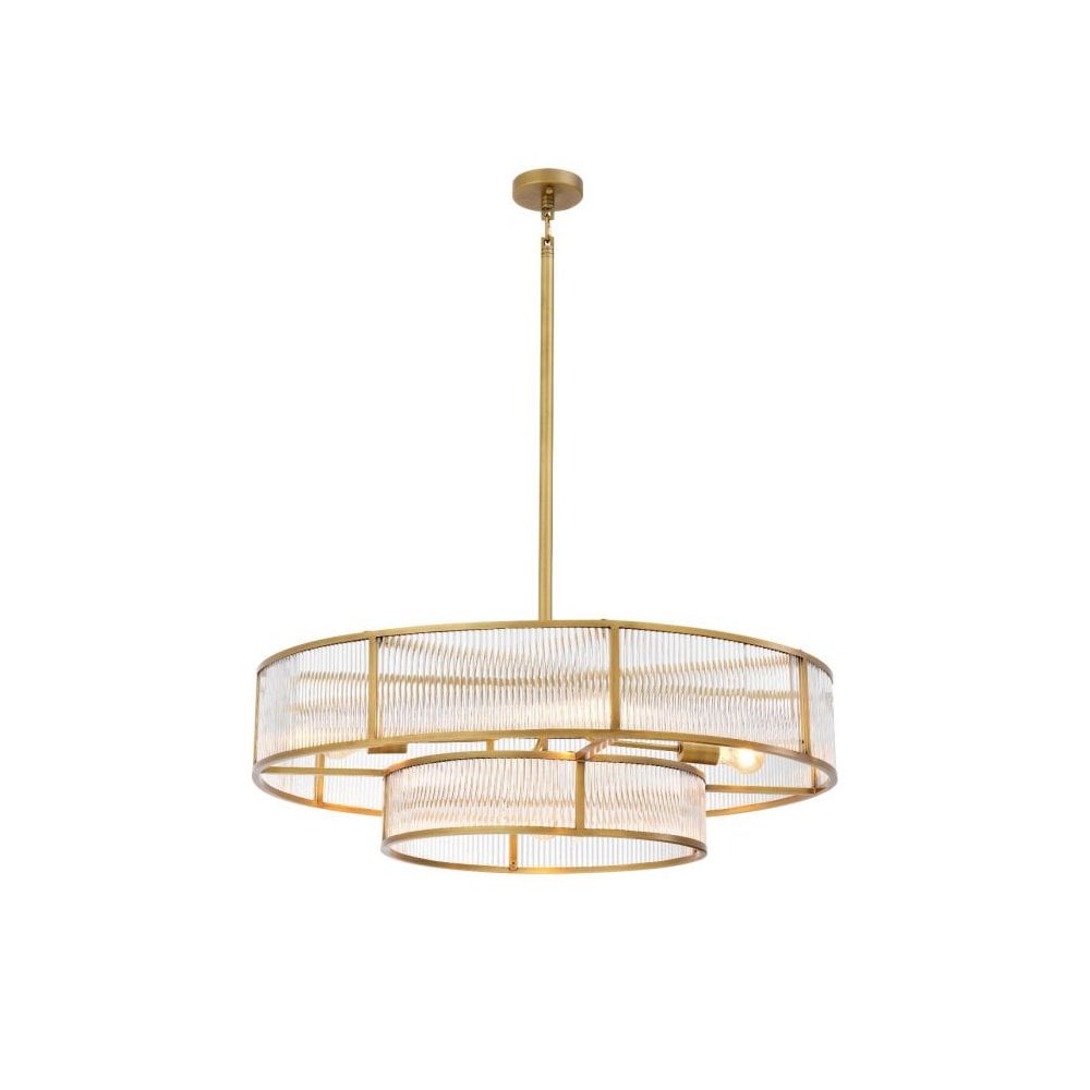 Montparnasse Vintage Chandelier, Antique Brass & Clear Glass Design