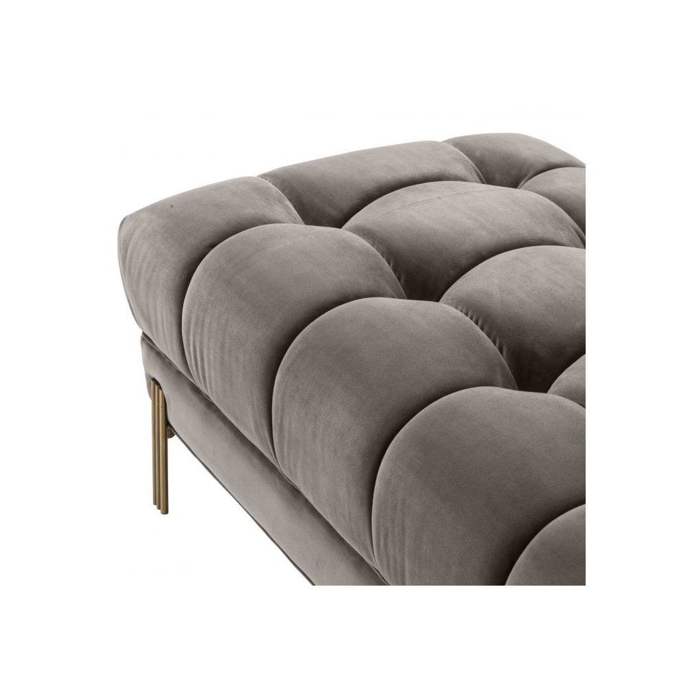 Elegant Sienna Bench in Savona Grey Velvet with Gold-Tone Brushed Brass Legs