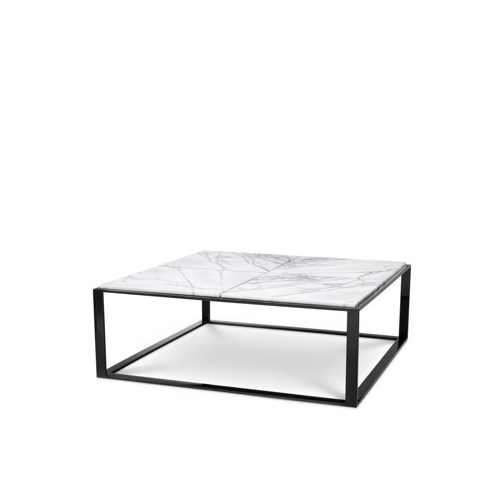 San Ramon Coffee Table - High Gloss Black with Bianco Lilac Marble Tiles