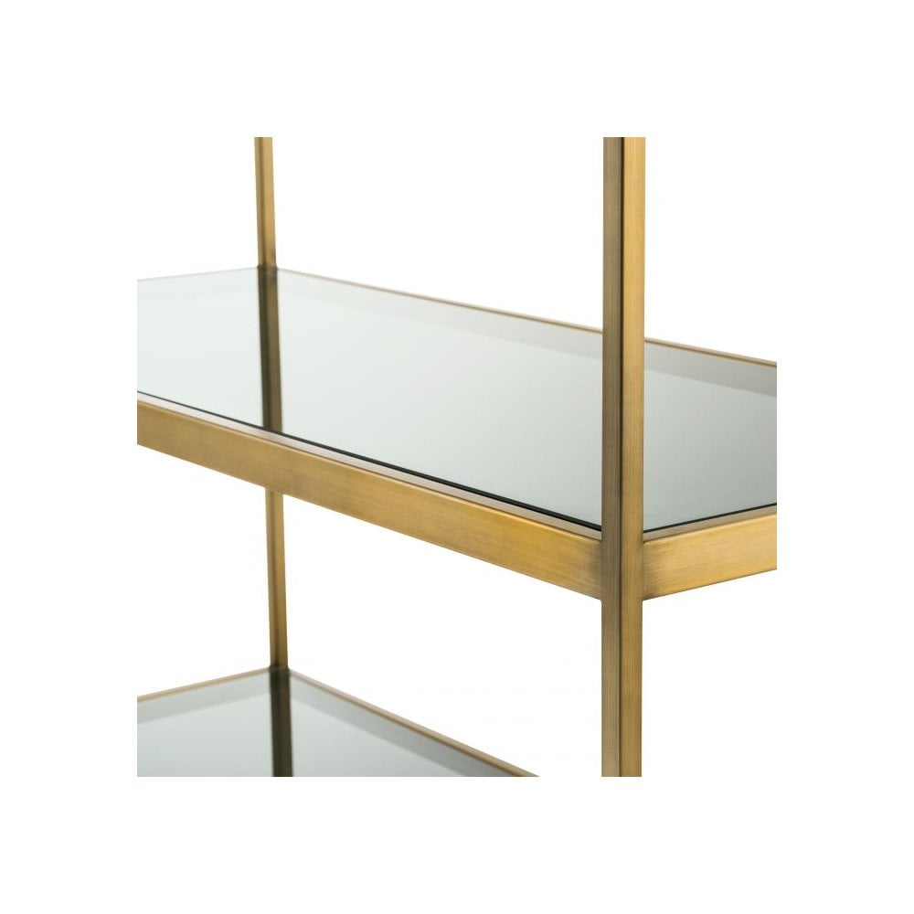 Omega Display Cabinet in Brushed Brass with Smoke Glass Shelves