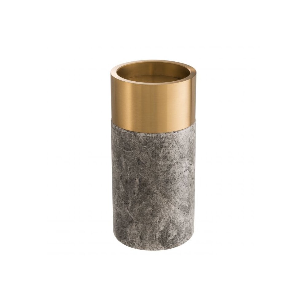Elegant Trio: Grey Marble & Brushed Brass Candle Holders Set