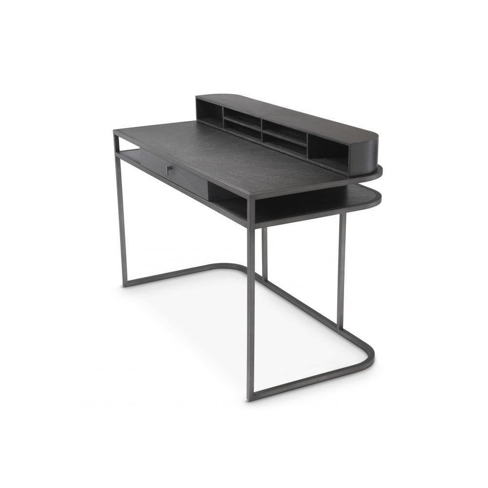 Highland Desk in Charcoal Grey Oak with Medium Bronze Accents